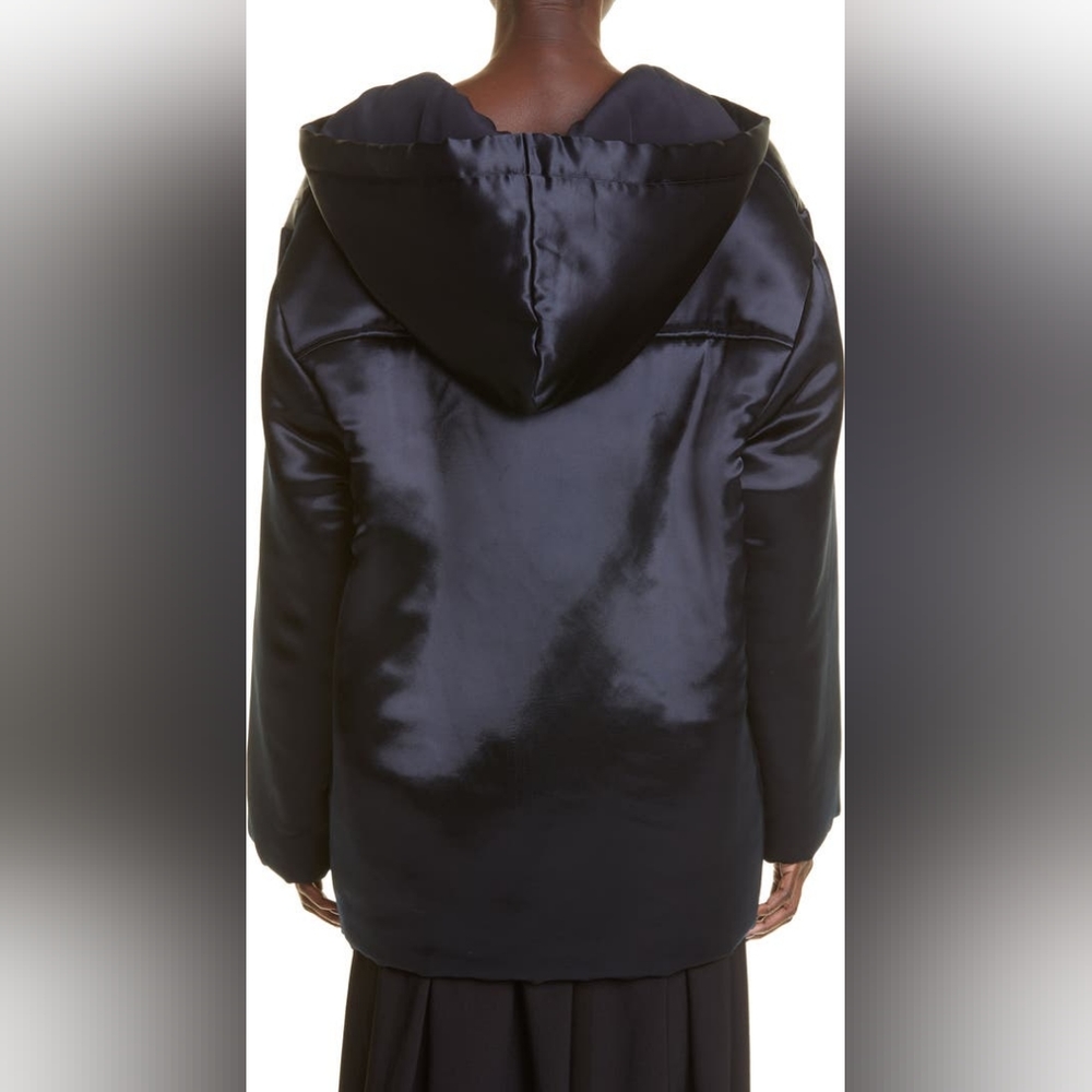 NWOT KHAITE Henry Satin Pullover Hooded Jacket in navy size M Org $1,700 - Picture 5 of 12